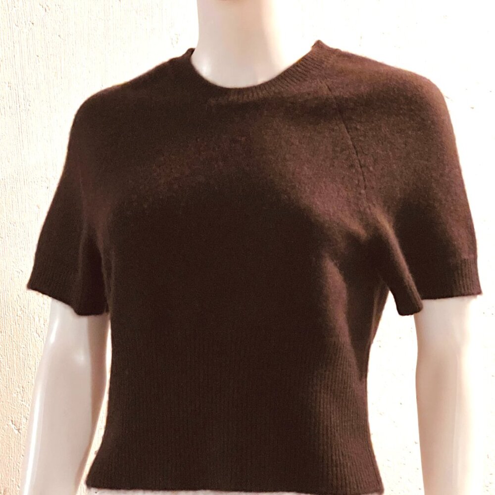 SABLYN Short Sleeve 100% Cashmere Crew Neck Sweater Top In Brown, M, EUC
